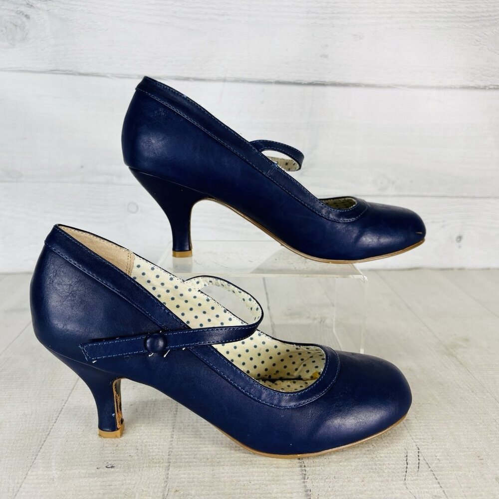 Bettie Page By Ellie BETTIE VINTAGE PUMP Deep Purple Retro Heel Mary Jane Size 8 - Picture 2 of 16
